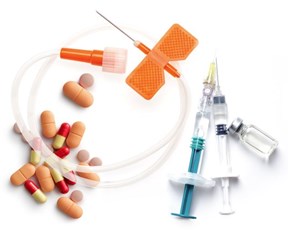 Pills, catheter, syringe
